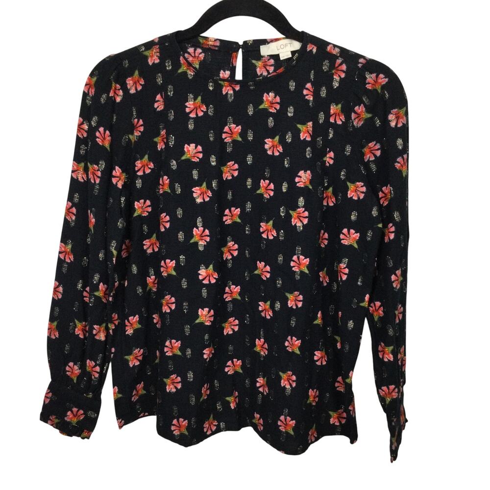 Loft Dark Cottagecore Floral Whimsygoth Round Neck Feminine Romantic Blouse XSP